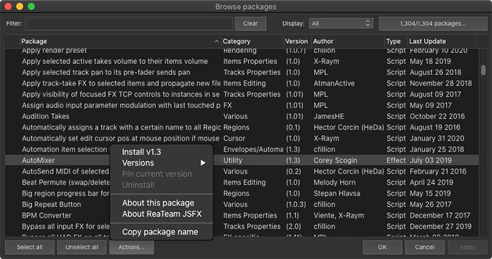 ReaPack package manager for Reaper