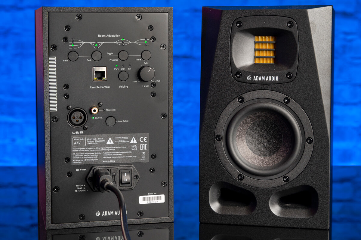 Adam Audio A4V inputs, outputs, and controls