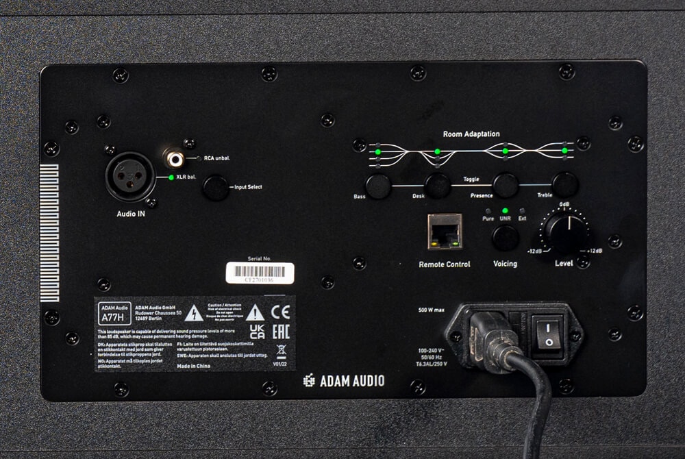 Adam Audio A77H rear panel closeup