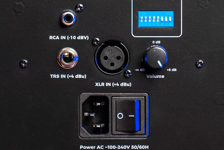 inputs and controls on a studio monitor