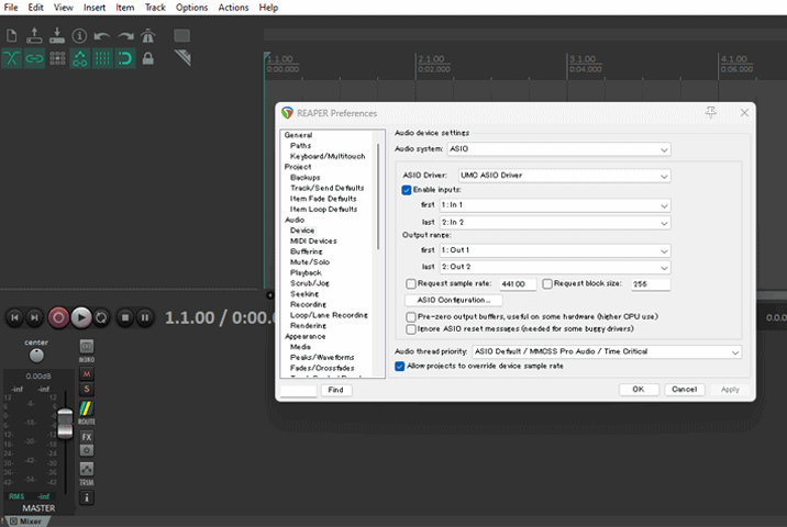 Reaper recognizes audio interface