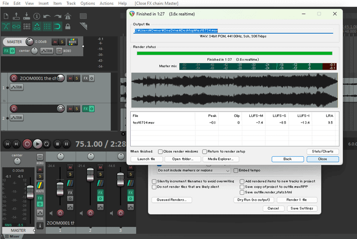 Reaper rendered track
